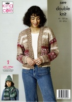 Knitting Pattern - King Cole 5899 - DK - Ladies Cardigan, Sweater, Scarf and Hat